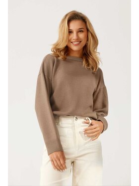 Lunedi Lunedi Sweter klasyczny z wełny merino Beżowy Regular Fit