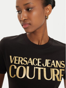 Versace Jeans Couture Majica 77HAHT01 Črna Regular Fit