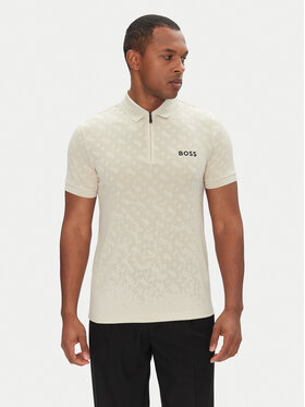 BOSS BOSS Тениска с яка и копчета Philix Toc Jq 50538106 Бежов Slim Fit