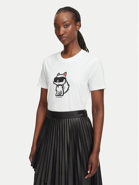 KARL LAGERFELD KARL LAGERFELD Tricou Ikon Sketch Choupette A1W17128 Alb Regular Fit