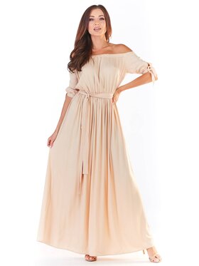 Awama Awama Sukienka letnia A357 Beżowy Basic Fit
