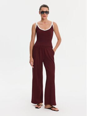 Nudyess Nudyess Spodnie materiałowe Canvas z prążka Bordowy Relaxed Fit