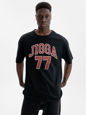 Jigga Wear Jigga Wear T-Shirt Koszulka Z Krótkim Rękawem Oversize Męska Czarna Jigga Wear 77 2XL Czarny Oversize