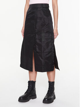 Remain Remain Spódnica trapezowa Nylon Midi Slit RM2118 Czarny Regular Fit