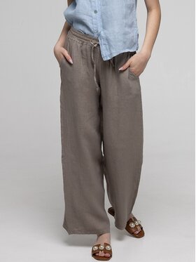 Perso Perso Bavlnené nohavice PTE267299F Tmavo béžová Wide Leg