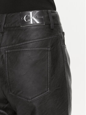 Calvin Klein Jeans Hlače od imitacije kože J20J222552 Crna Straight Fit