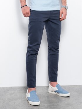 Ombre Ombre Spodnie materiałowe P1059 Granatowy Slim Fit