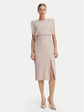 Rinascimento Rinascimento Коктейлна рокля CFC0127570003 Бежов Slim Fit