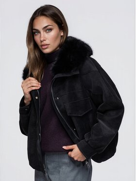 Ombre Ombre Kurtka zimowa OW-JT-E0009 Czarny Relaxed Fit