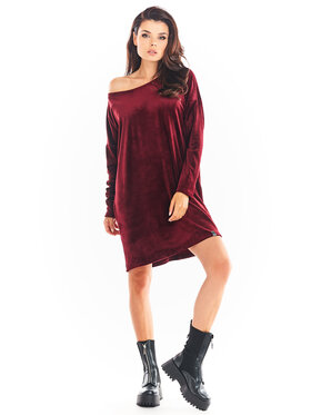 Awama Awama Sukienka dzianinowa A370 Bordowy Basic Fit