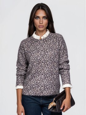 Ombre Ombre Sweter OW-SW-E0067 Beżowy Relaxed Fit