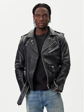 NEW ROCK NEW ROCK Kurtka skórzana W-NRLMJ076-S1 Czarny Regular Fit