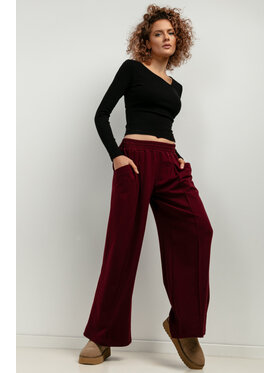 Tessita Tessita Spodnie dzianinowe T413/9/XS Bordowy Wide Leg