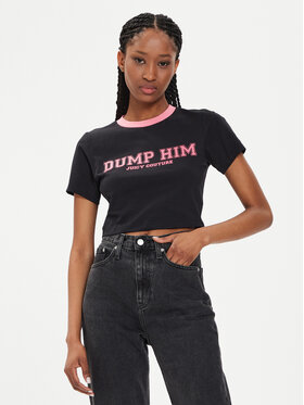 Juicy Couture Juicy Couture Tričko Dump Him JCWCT23314 Čierna Slim Fit