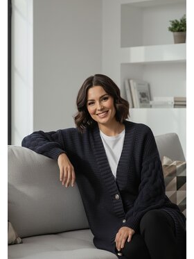 FIGL FIGL Kardigan M1270 Granatowy Regular Fit