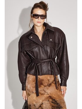 Mimika Mimika Kurtka skórzana Boss Jacket z brązowej, teksturowanej skóry Brązowy Oversize