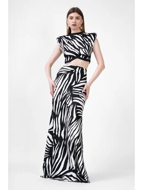 Bluzat Bluzat Komplet bluzka i spódnica Zestaw z topem i maxi spódnicą w zebrę. Biały Feminine Fit