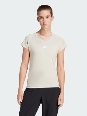 adidas adidas Koszulka techniczna AEROREADY Train Essentials Minimal Branding V-Neck Tee Beżowy Slim Fit