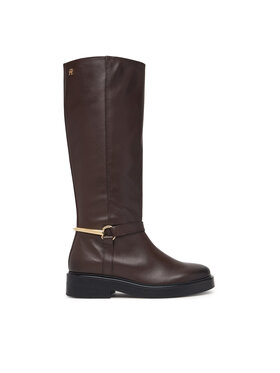 Tommy Hilfiger Tommy Hilfiger Kozačky ve vojenském stylu Th Stud Leather Knee Riding Boot FW0FW09608 Hnědá