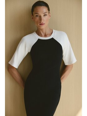 Nudyess Nudyess Sukienka codzienna Livia z prążka Czarny Slim Fit