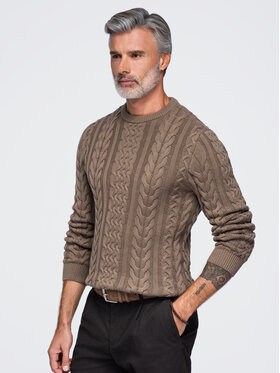 Ombre Ombre Sweter OM-SWSW-0191 Brązowy Regular Fit