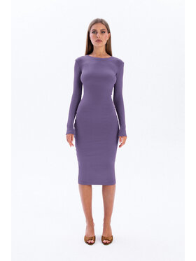 Nudyess Nudyess Sukienka dzianinowa Eos midi z prążka Fioletowy Fitted Fit
