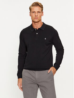 United Colors Of Benetton United Colors Of Benetton Тениска с яка и копчета 3089J3204 Черен Regular Fit
