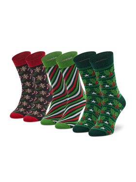 Rainbow Socks Rainbow Socks 3 pár uniszex hosszú szárú zokni Xmas Socks Box Stripes Pak 3 Zöld