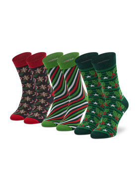 Rainbow Socks Rainbow Socks Set 3 parov unisex visokih nogavic Xmas Socks Box Stripes Pak 3 Zelena