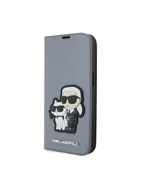 KARL LAGERFELD KARL LAGERFELD Etui na telefon Booktype NFT Saffiano Karl & Choupette Srebrny