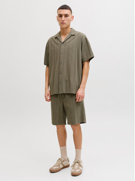 Jack & Jones Jack & Jones Komplet srajca in kratke hlače iz blaga Tyson 12297649 Zelena Relaxed Fit