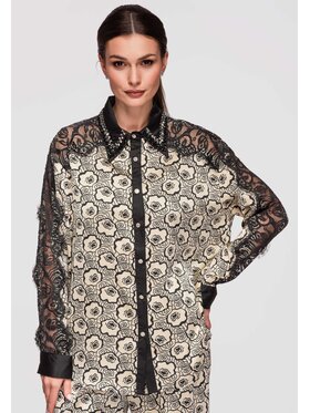 Ombre Ombre Koszula OW-SH-E0023 Beżowy Loose Fit