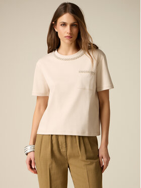 Oltre Oltre T-Shirt G023J004475N002 Kremowy Regular Fit