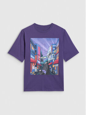 4F 4F T-Shirt CITY LINES Fioletowy Oversize