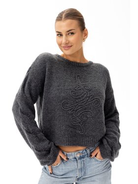 MANDRAGORA MANDRAGORA Sweter z Wełny Merino i Baby Alpaki z Logowaniem Vero Szary Regular Fit