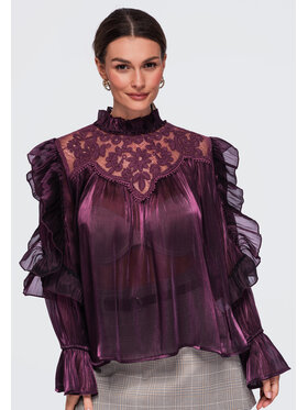 Ombre Ombre Koszula OW-SH-E0072 Bordowy Relaxed Fit