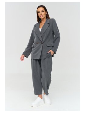 Makadamia Makadamia Komplet żakiet i spodnie materiałowe C90 Szary Loose Fit