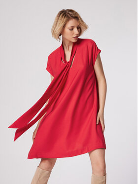 Simple Simple Коктейлна рокля SUD509-02 Червен Loose Fit