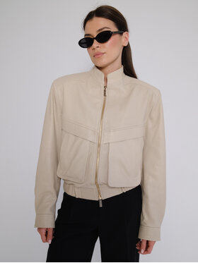 FAN LEATHER FAN LEATHER Kurtka skórzana JTLW844-55 Kremowy Loose Fit