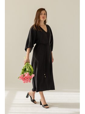 Entelier Entelier Sukienka koktajlowa kimonowa długa Czarny Relaxed Fit