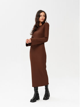 Roco Fashion Roco Fashion Sukienka dzianinowa Vera Brązowy Slim Fit