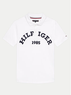 Tommy Hilfiger Tommy Hilfiger Тениска с яка и копчета Monotype 1985 Arch KB0KB08855 Бял Regular Fit
