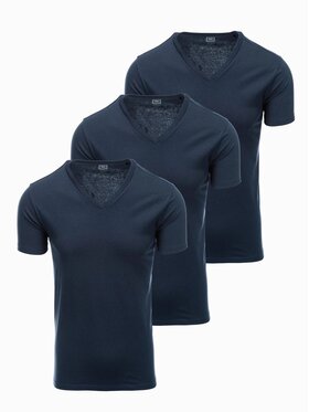 Ombre Ombre Komplet 3 t-shirtów OM-TSBS-0233 Granatowy Regular Fit