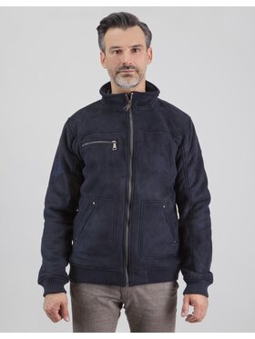 Perso Perso Bunda pro přechodné období krótka z eko-zamszu Tmavomodrá Regular Fit