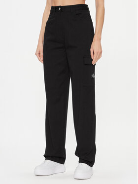 Calvin Klein Jeans Calvin Klein Jeans Kalhoty z materiálu Stretch Twill High Rise Straight J20J221297 Černá Regular Fit