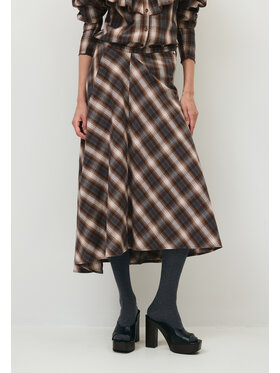 BIZUU BIZUU Spódnica maxi AYELLA A-LINEN CHECKED SKIRT Brązowy Standard Fit