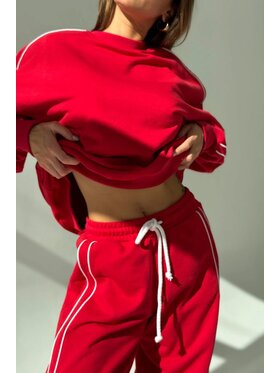 Chiara Wear Chiara Wear Spodnie dresowe Spodnie dresowe z bizą typu SZWEDY Czerwony Oversize