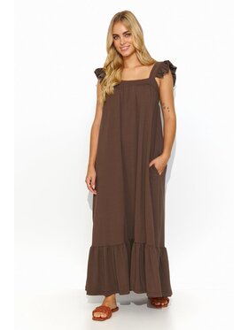 Makadamia Makadamia Sukienka letnia M817 Brązowy Loose Fit