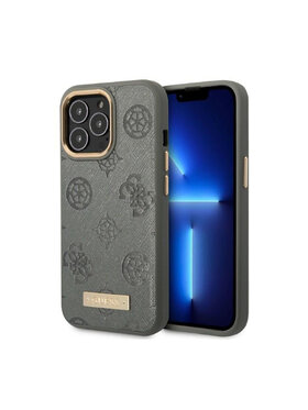 Guess Guess Etui na telefon Peony Logo Plate MagSafe Szary
