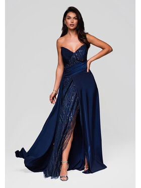 Ombre Ombre Sukienka wieczorowa LA-OM-DLR189 Granatowy Regular Fit